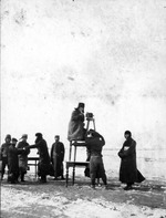 Photography atop stacked tables at Harbin hospital, 23 February 1913